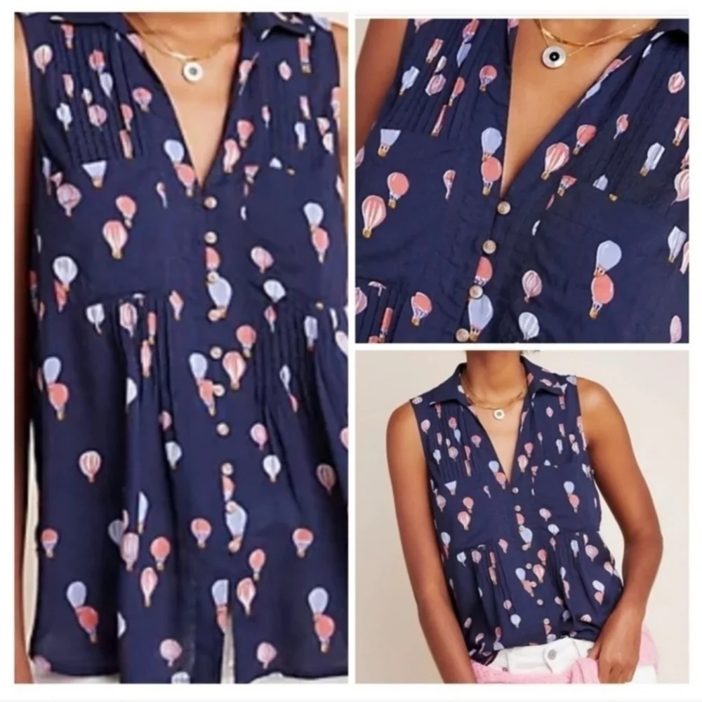 MAEVE BY ANTHROPOLOGIE SLEEVELESS NOVELTY PRINT  HOT AIR BALLOON BLOUSE SIZE XS